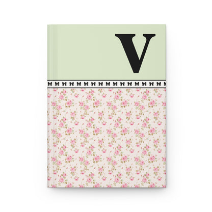 Pink Floral Notebook with Initial and Bows: V