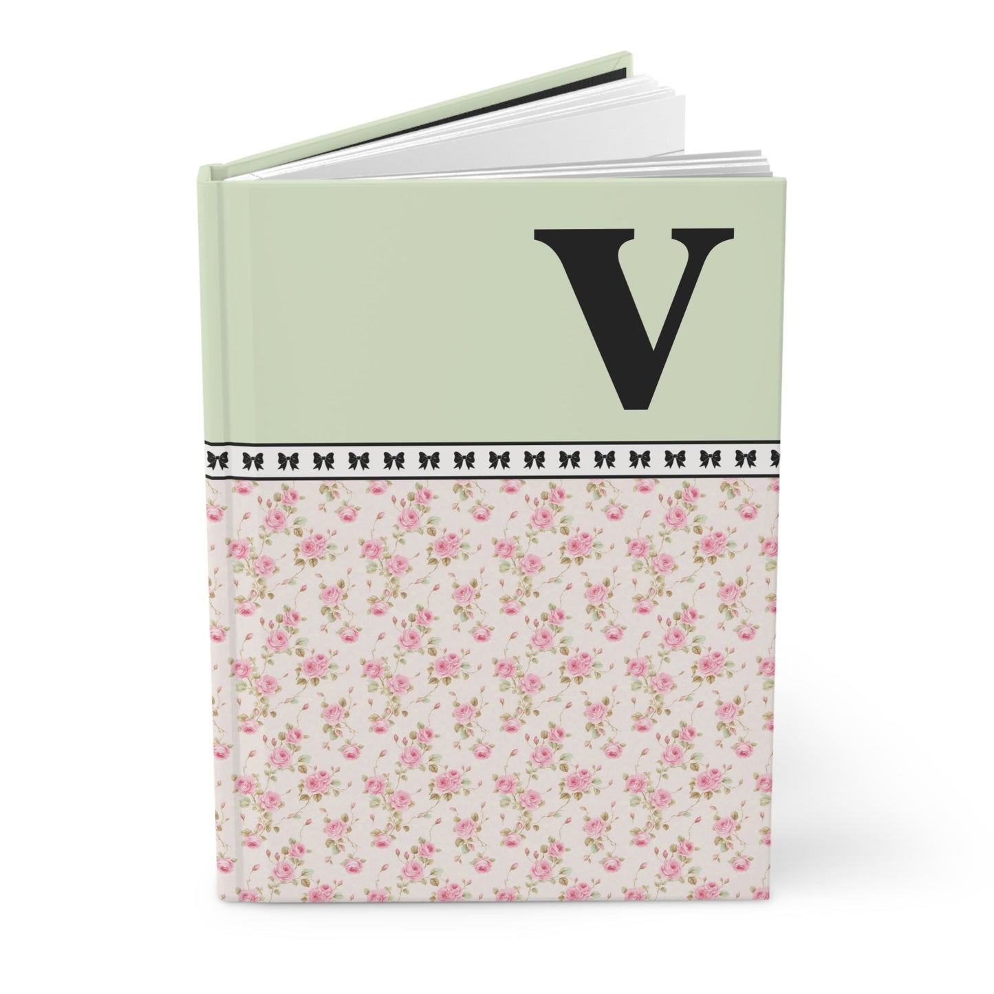 Pink Floral Notebook with Initial and Bows: V