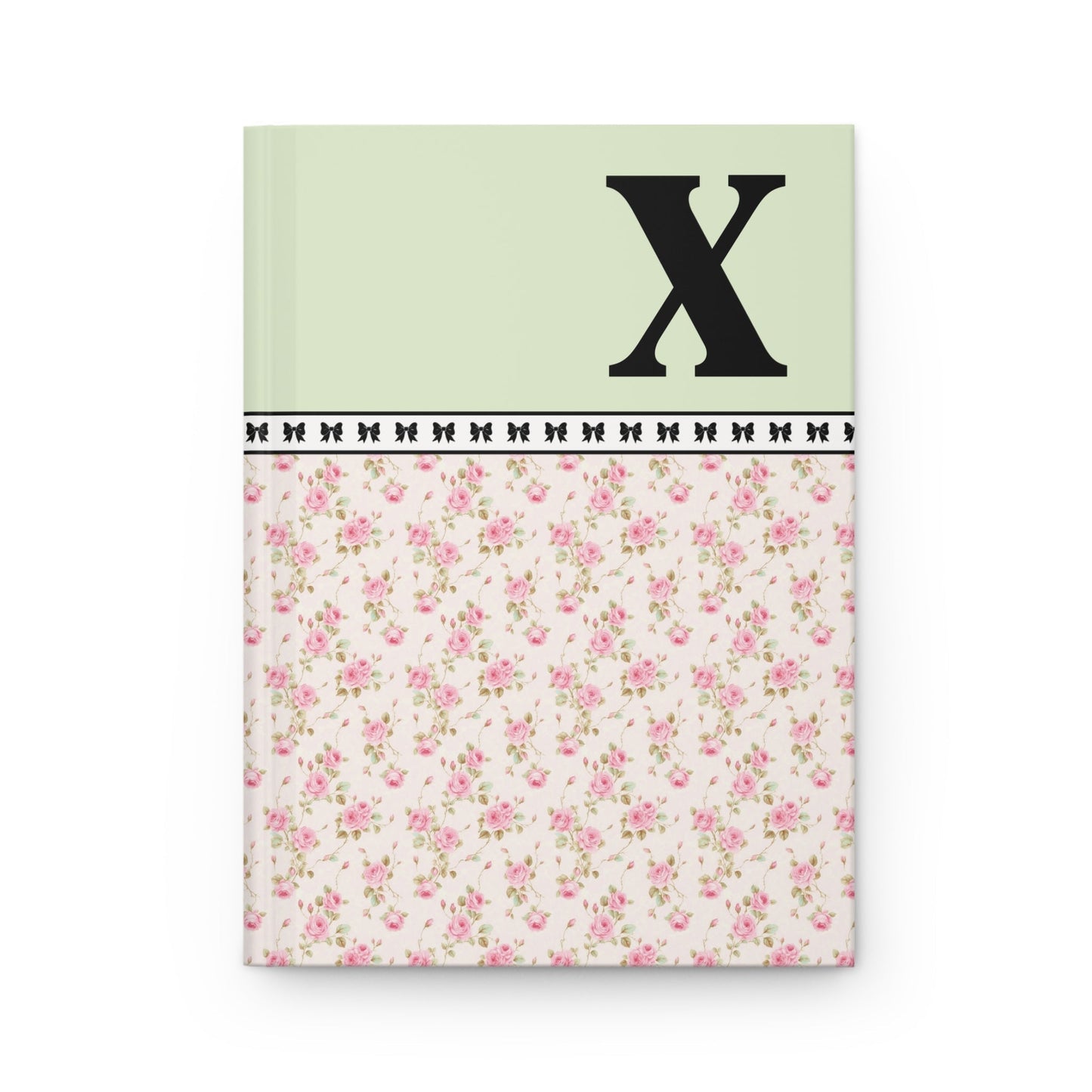 Pink Floral Notebook with Initial and Bows: X