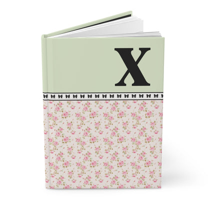 Pink Floral Notebook with Initial and Bows: X