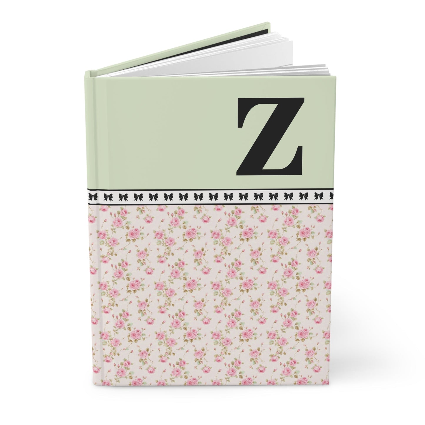 Pink Floral Notebook with Initial and Bows: Z