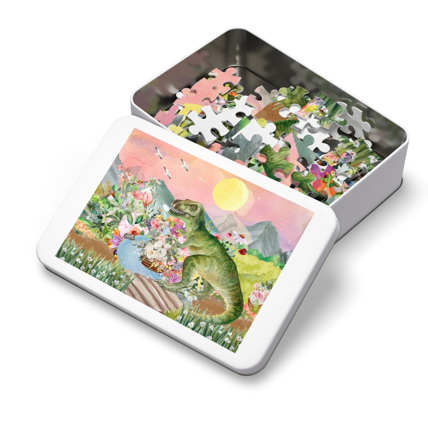 Puzzle of Dinosaur with Flowers