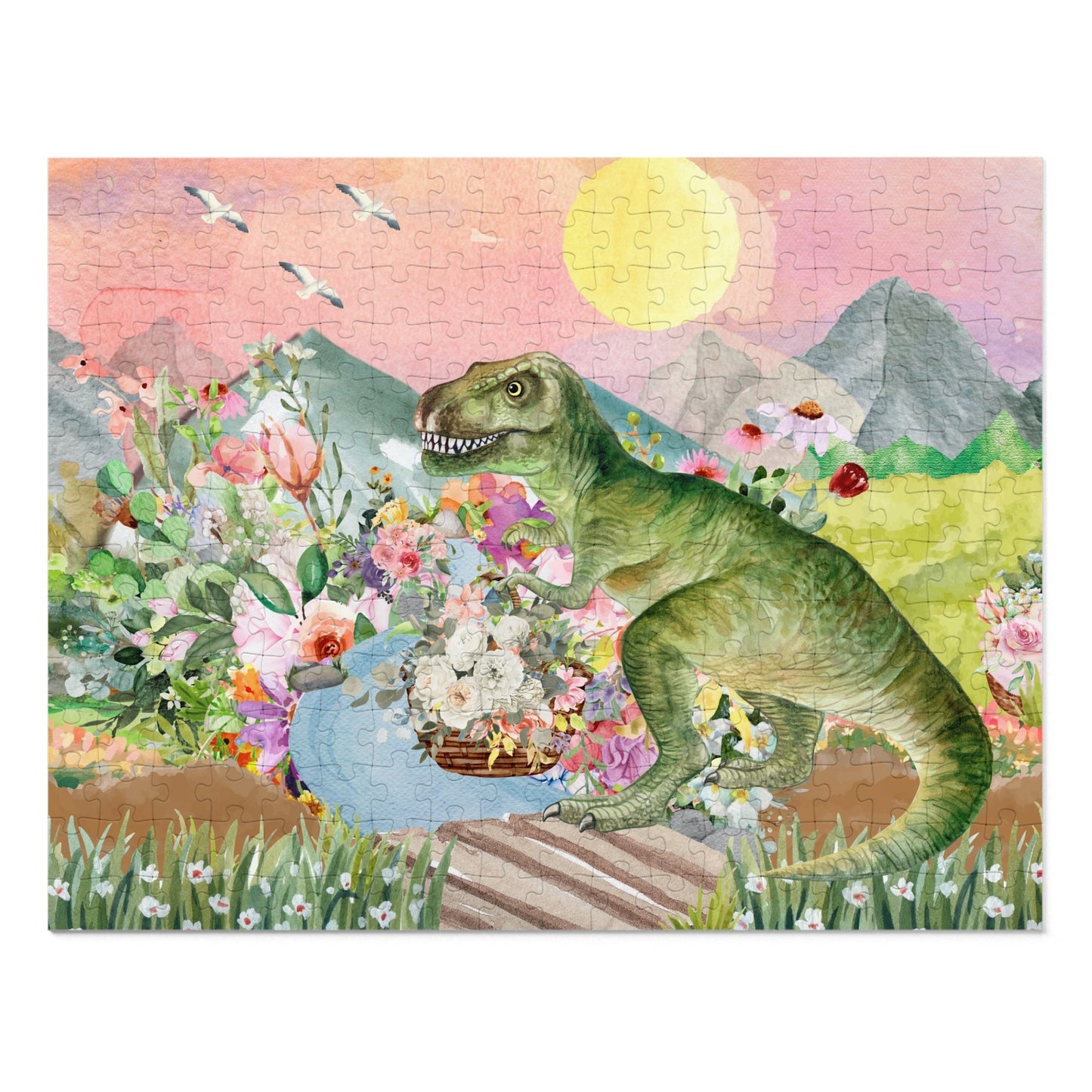 Puzzle of Dinosaur with Flowers