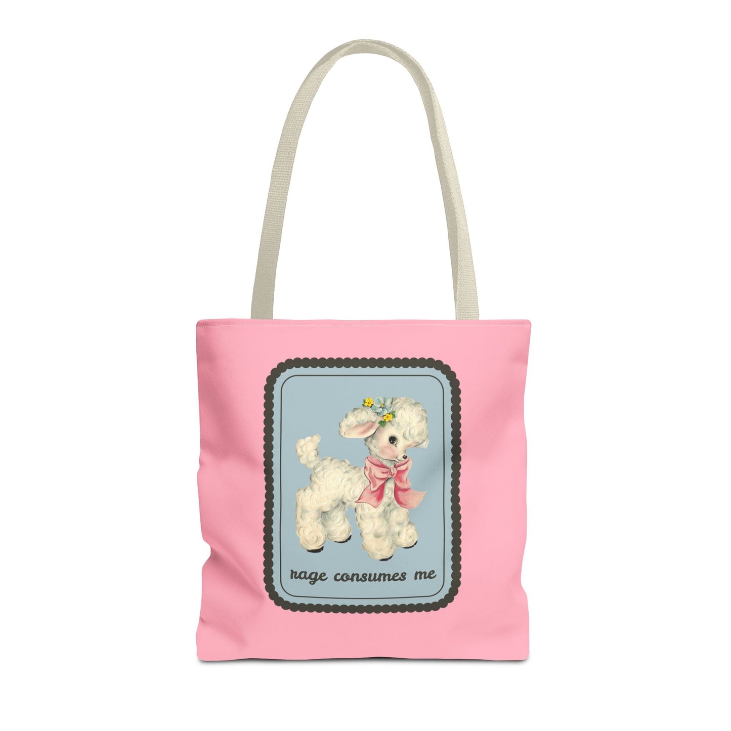 Rage Consumes Me Tote Bag with Flowers and Sheep