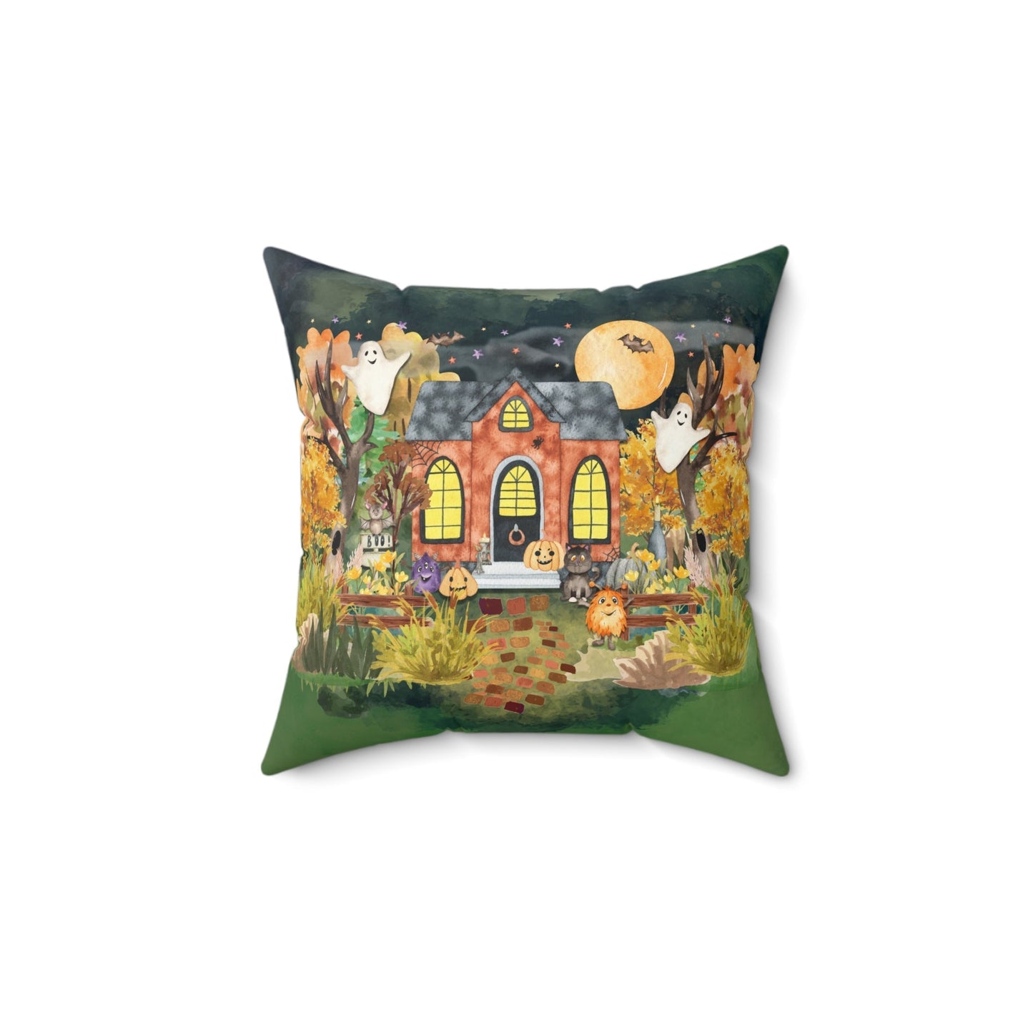Retro Halloween Pillow with Cute Ghosts and Monsters | Halloween Gift for Mom