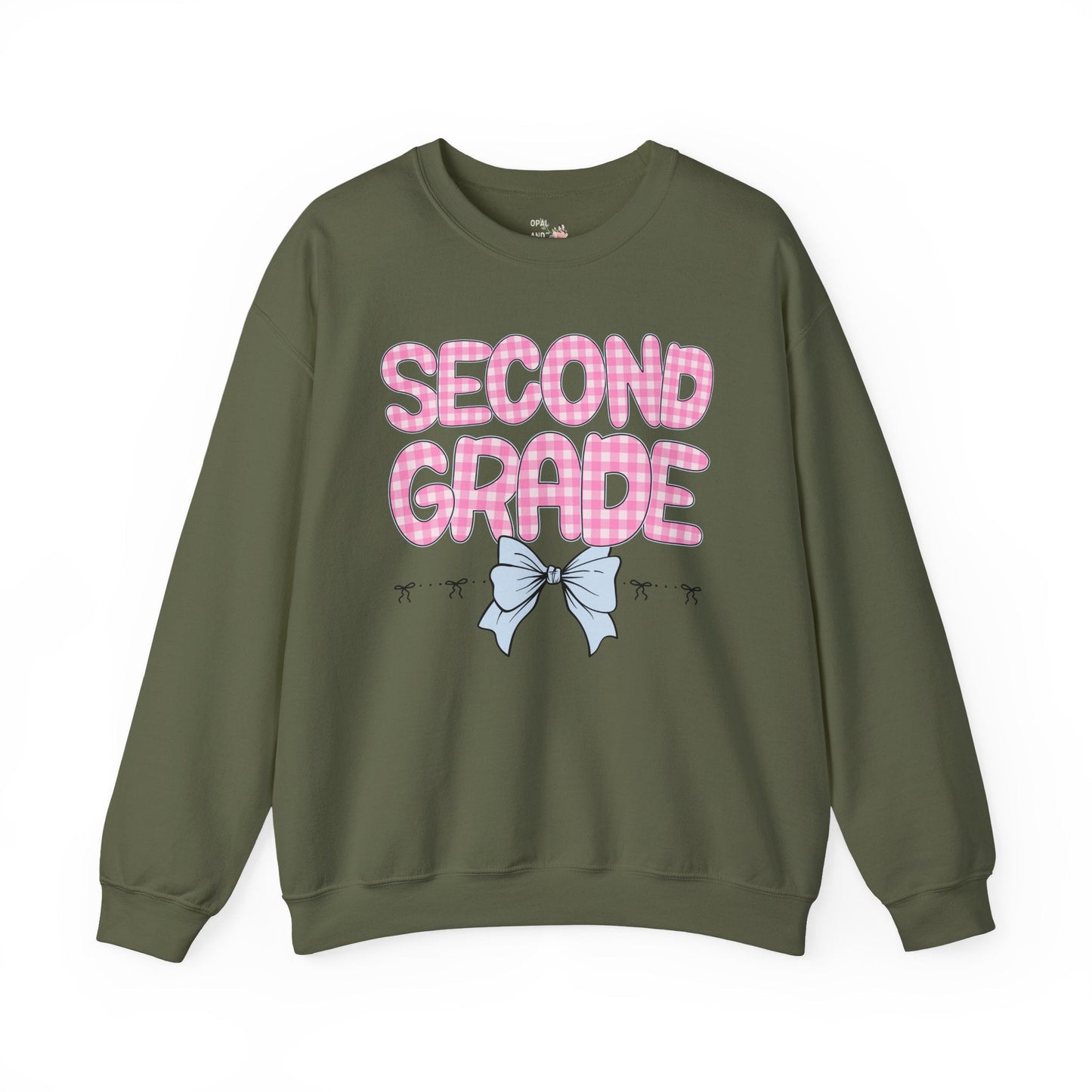 Second Grade Teacher Sweatshirt with Pink Gingham Letters