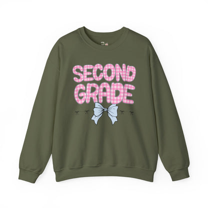 Second Grade Teacher Sweatshirt with Pink Gingham Letters