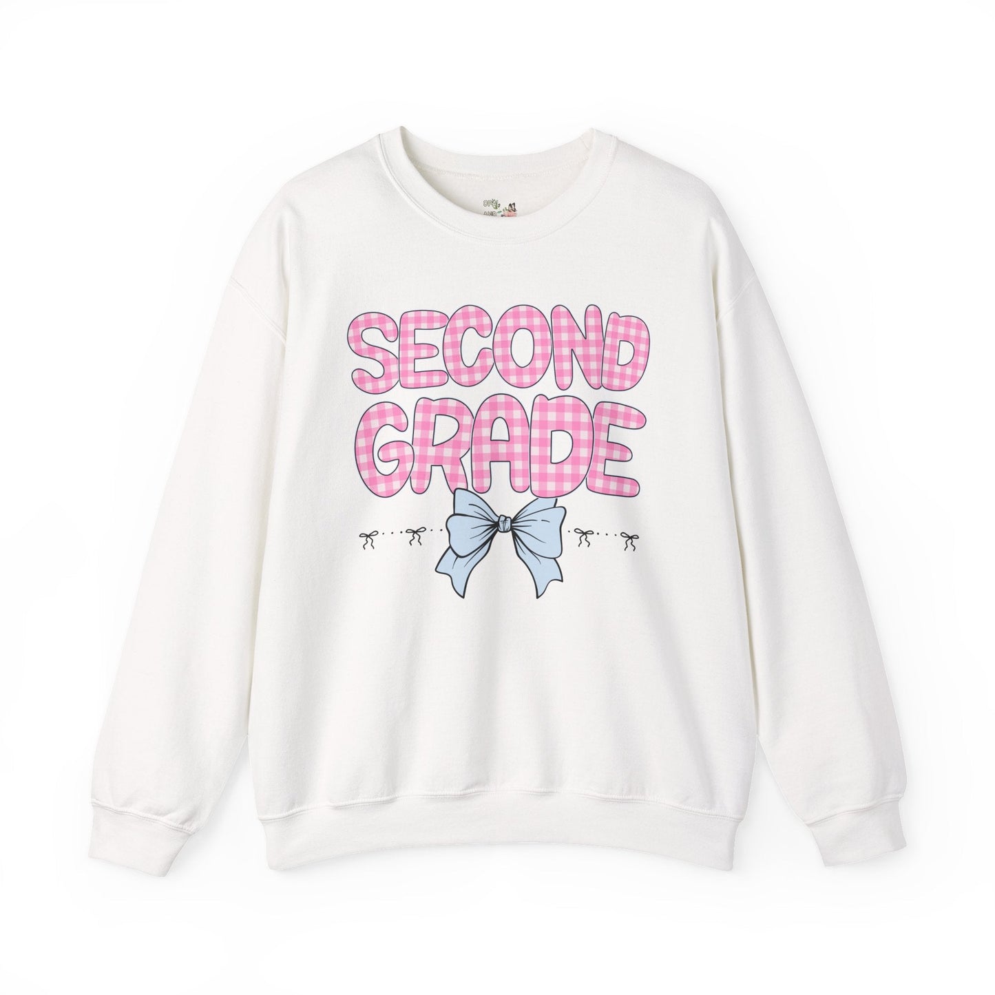 Second Grade Teacher Sweatshirt with Pink Gingham Letters