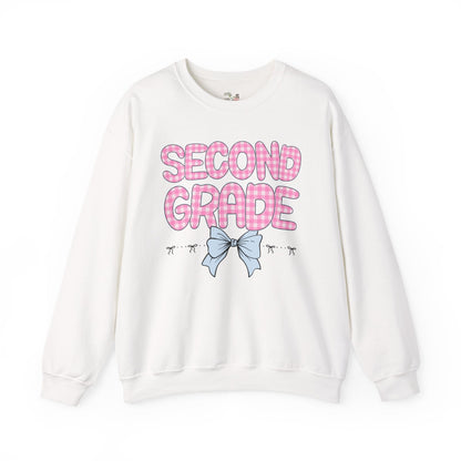 Second Grade Teacher Sweatshirt with Pink Gingham Letters