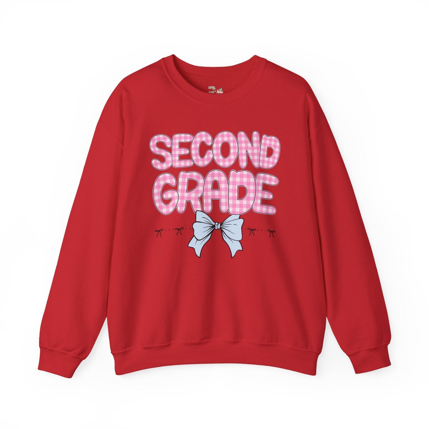 Second Grade Teacher Sweatshirt with Pink Gingham Letters