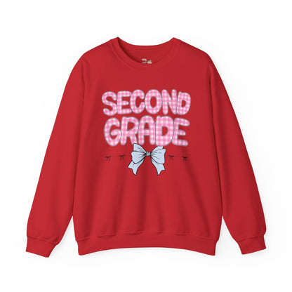 Second Grade Teacher Sweatshirt with Pink Gingham Letters