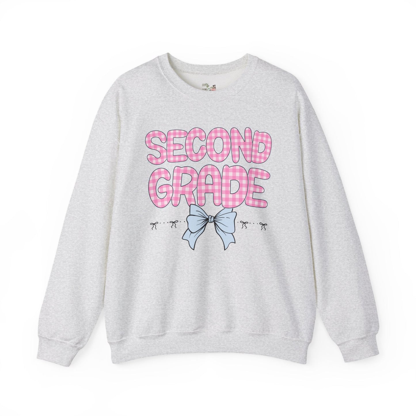 Second Grade Teacher Sweatshirt with Pink Gingham Letters