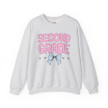 Second Grade Teacher Sweatshirt with Pink Gingham Letters