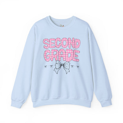 Second Grade Teacher Sweatshirt with Pink Gingham Letters