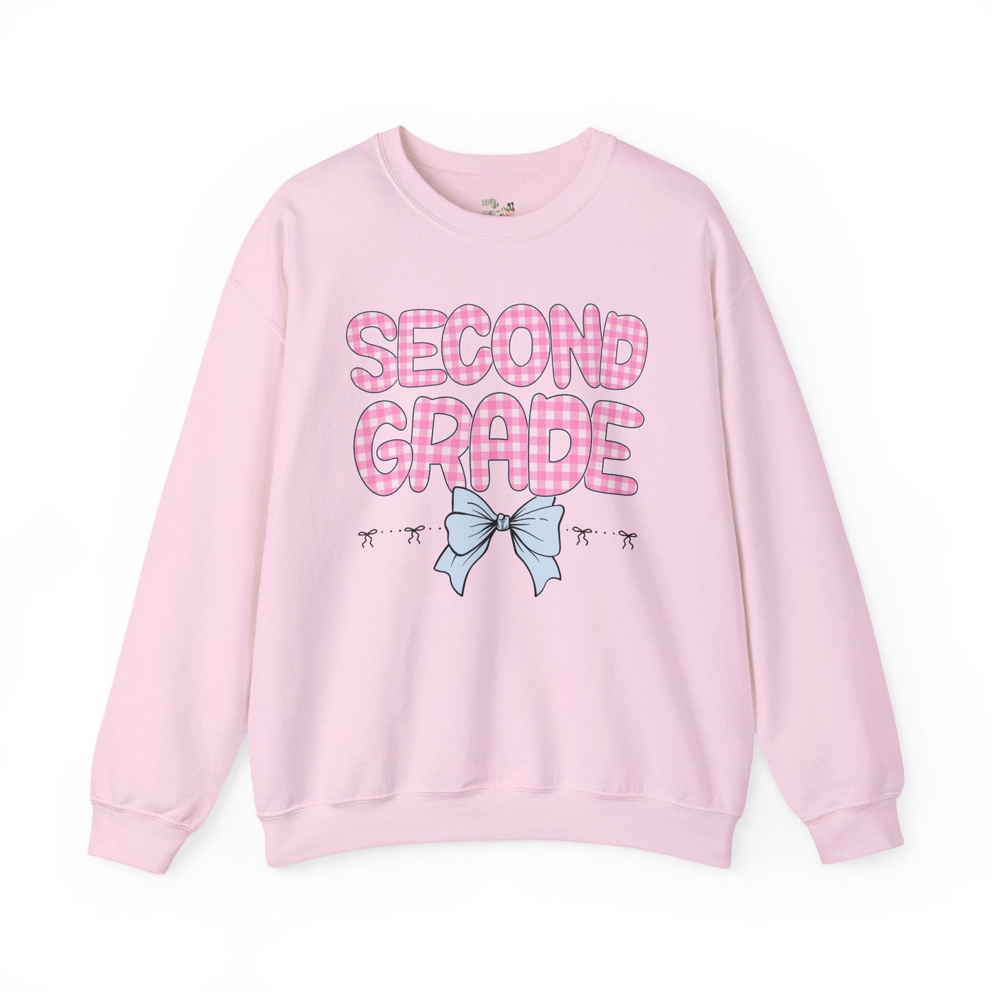 Second Grade Teacher Sweatshirt with Pink Gingham Letters