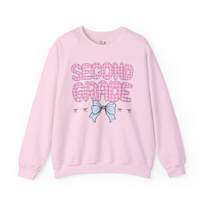 Second Grade Teacher Sweatshirt with Pink Gingham Letters