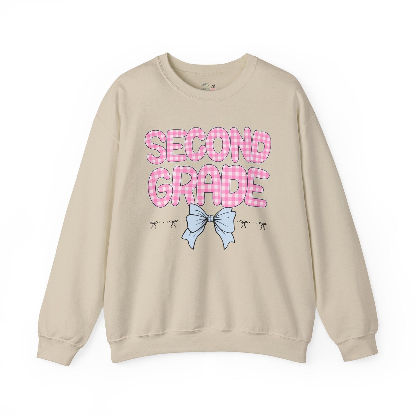 Second Grade Teacher Sweatshirt with Pink Gingham Letters
