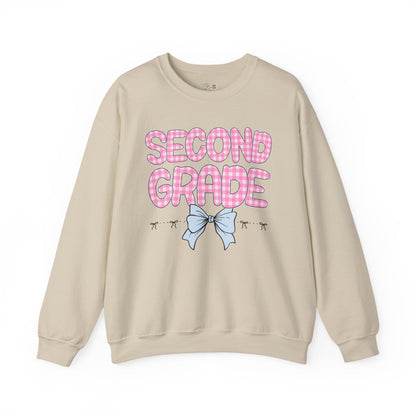 Second Grade Teacher Sweatshirt with Pink Gingham Letters