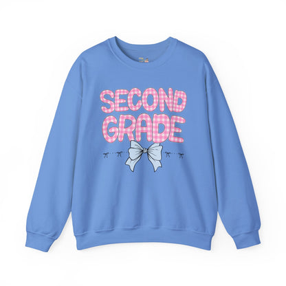 Second Grade Teacher Sweatshirt with Pink Gingham Letters