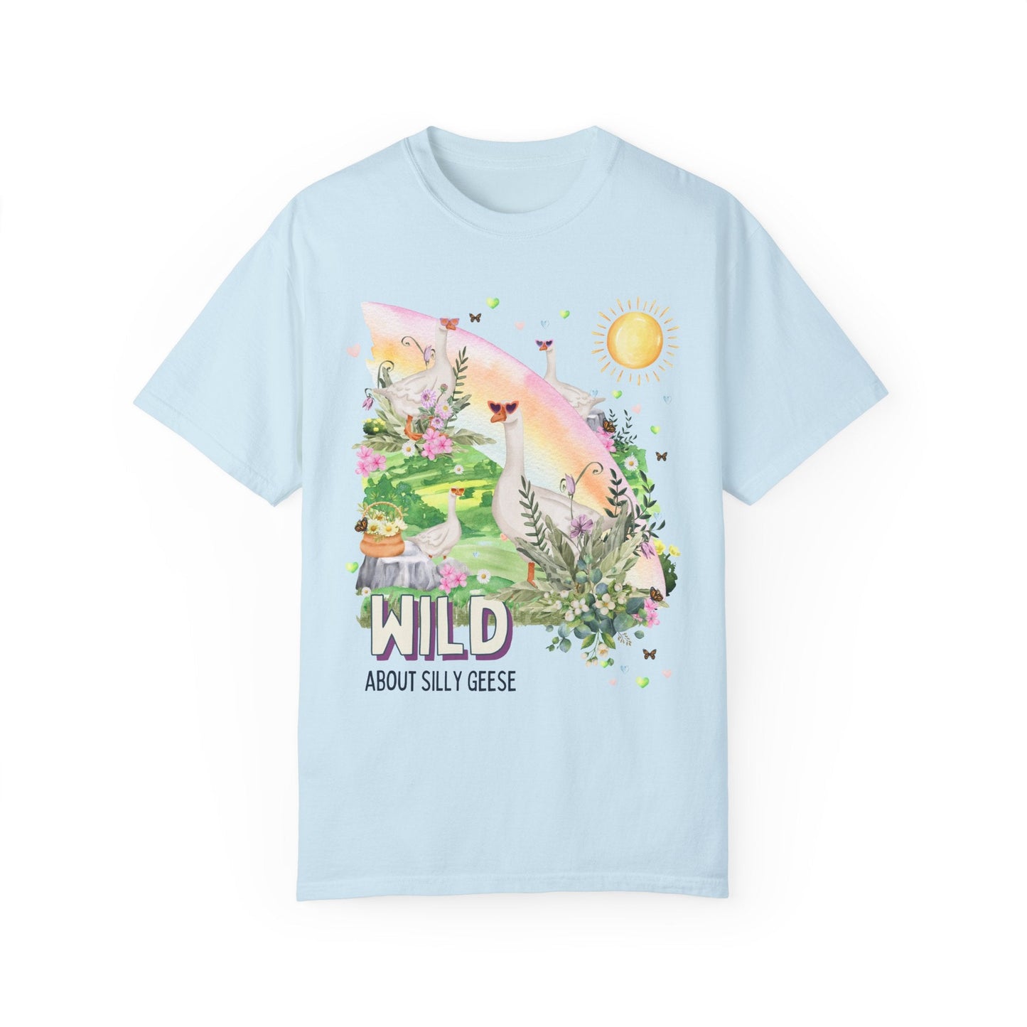 Silly Geese Tee Shirt with Flowers