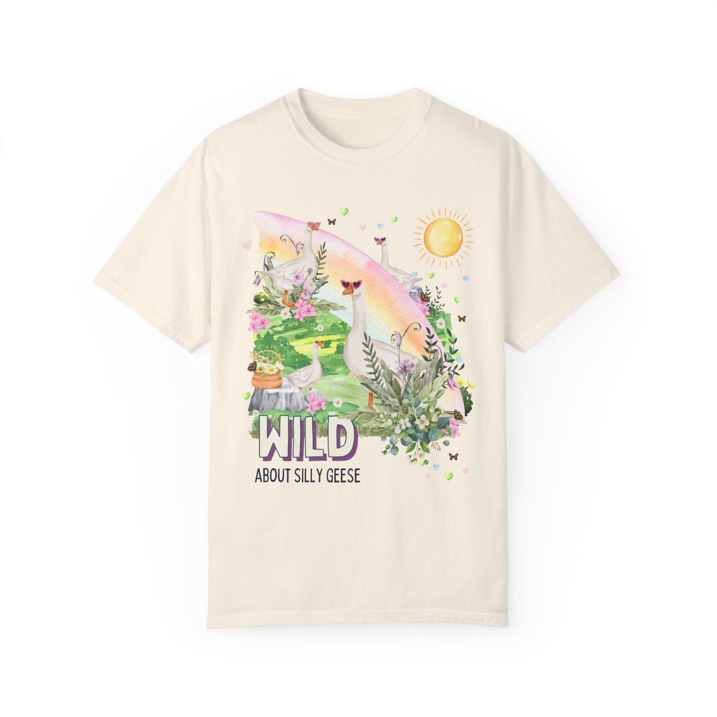 Silly Geese Tee Shirt with Flowers
