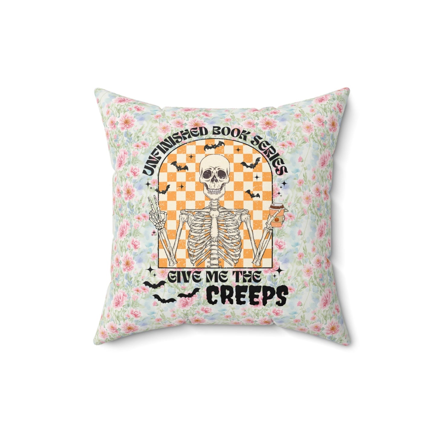 Skeleton Halloween Whimsigoth Pillow: Unfinished Book Series Give Me The Creeps