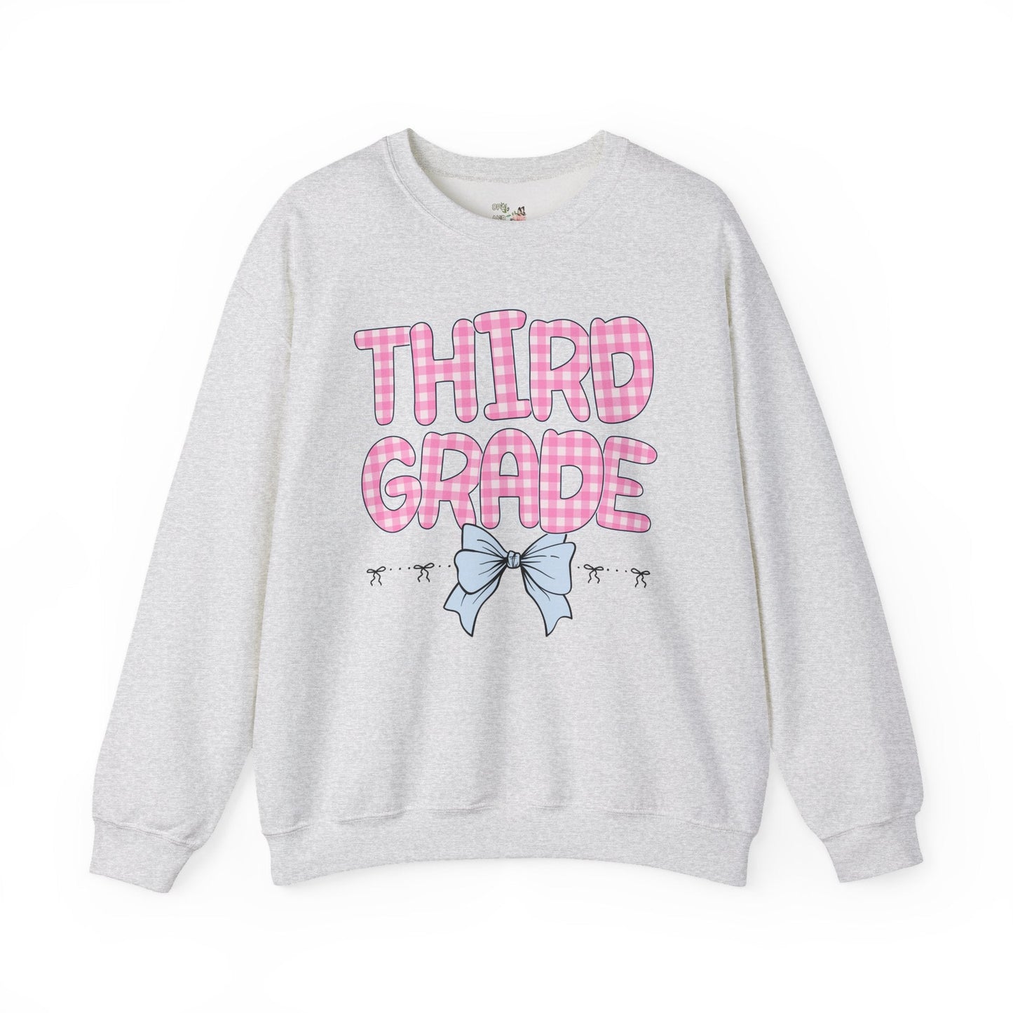 Third Grade Teacher Sweatshirt with Pink Gingham Letters