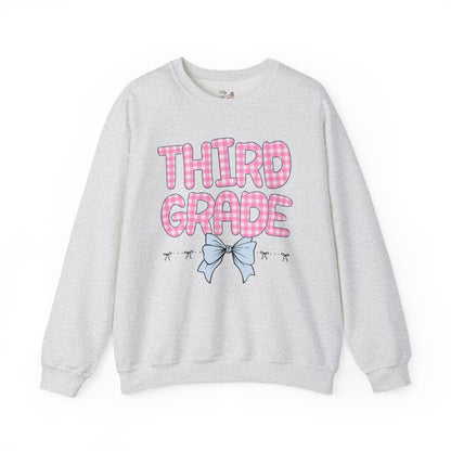 Third Grade Teacher Sweatshirt with Pink Gingham Letters