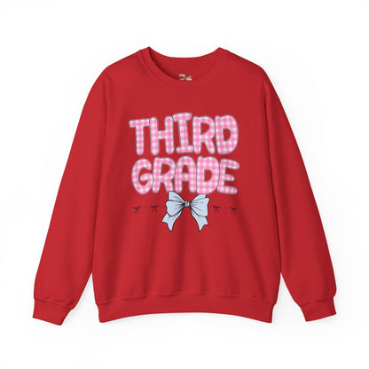 Third Grade Teacher Sweatshirt with Pink Gingham Letters