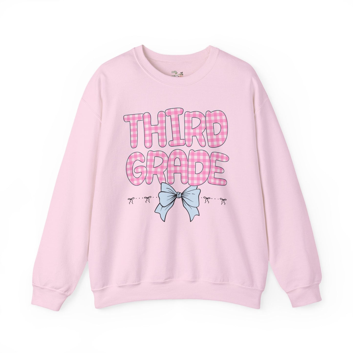 Third Grade Teacher Sweatshirt with Pink Gingham Letters