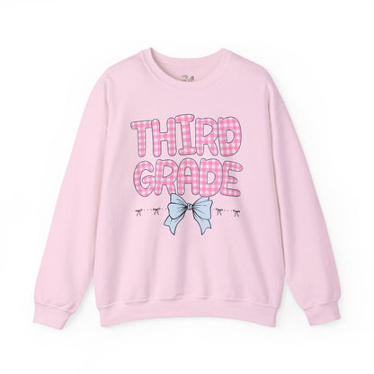 Third Grade Teacher Sweatshirt with Pink Gingham Letters