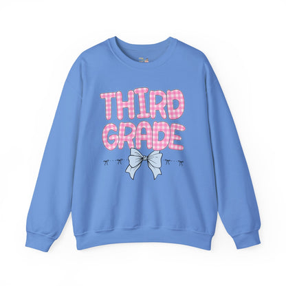 Third Grade Teacher Sweatshirt with Pink Gingham Letters