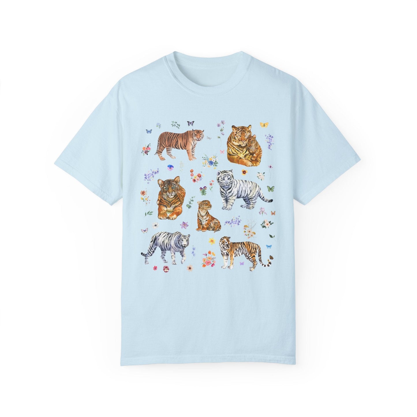 Tiger Print T-Shirt with Cute Wildflowers