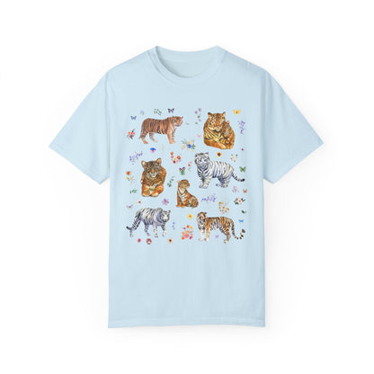 Tiger Print T-Shirt with Cute Wildflowers