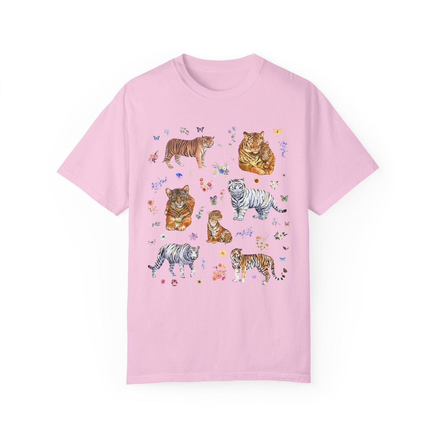 Tiger Print T-Shirt with Cute Wildflowers