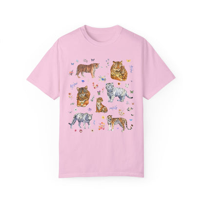 Tiger Print T-Shirt with Cute Wildflowers