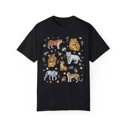 Tiger Print T-Shirt with Cute Wildflowers
