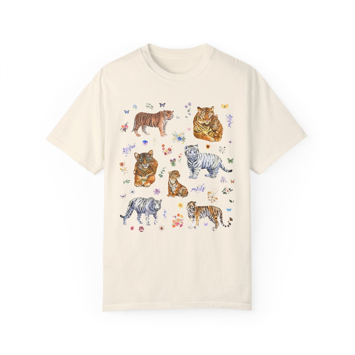 Tiger Print T-Shirt with Cute Wildflowers