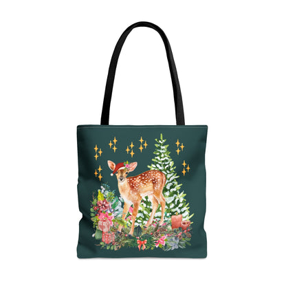 Tote Bag: Fawn with Santa Hat