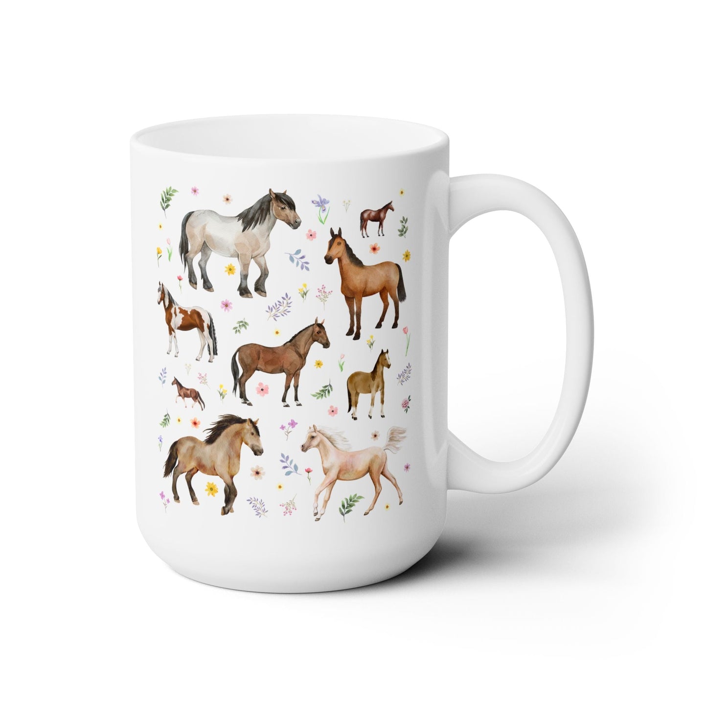 Watercolor Horses and Flowers Coffee Mug