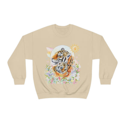 Watercolor Tiger Sweatshirt with Flowers: Eighties Floral Aesthetic