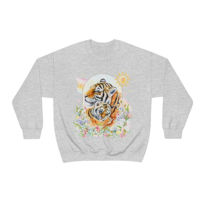 Watercolor Tiger Sweatshirt with Flowers: Eighties Floral Aesthetic