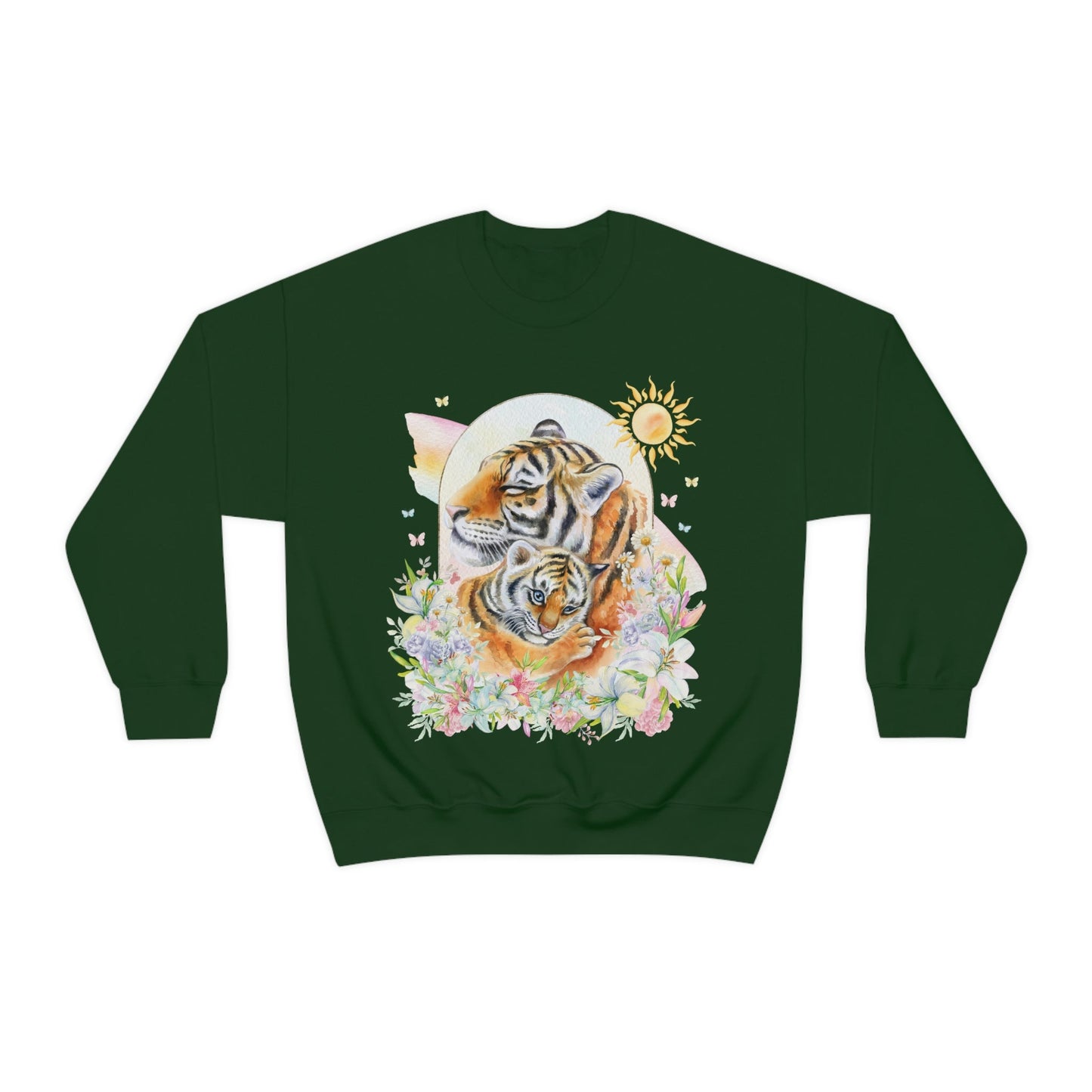 Watercolor Tiger Sweatshirt with Flowers: Eighties Floral Aesthetic