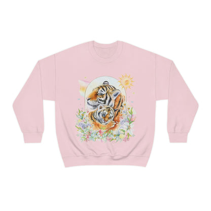 Watercolor Tiger Sweatshirt with Flowers: Eighties Floral Aesthetic
