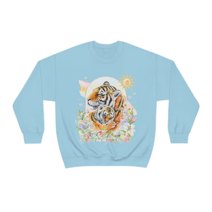 Watercolor Tiger Sweatshirt with Flowers: Eighties Floral Aesthetic