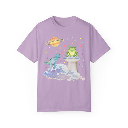 Weirdcore Pastel Goth T-Shirt with Dinosaur and Frog