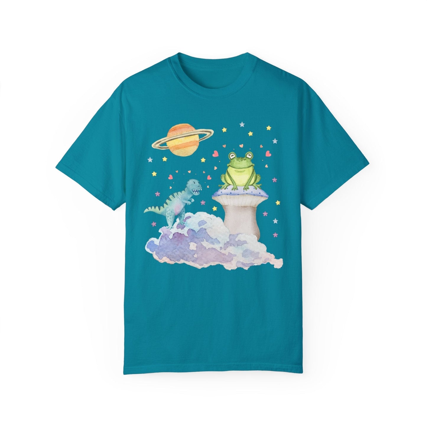 Weirdcore Pastel Goth T-Shirt with Dinosaur and Frog