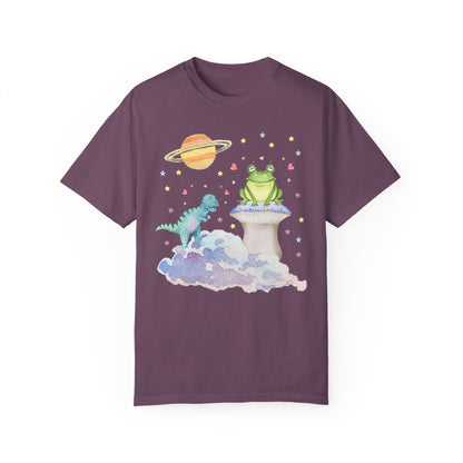 Weirdcore Pastel Goth T-Shirt with Dinosaur and Frog