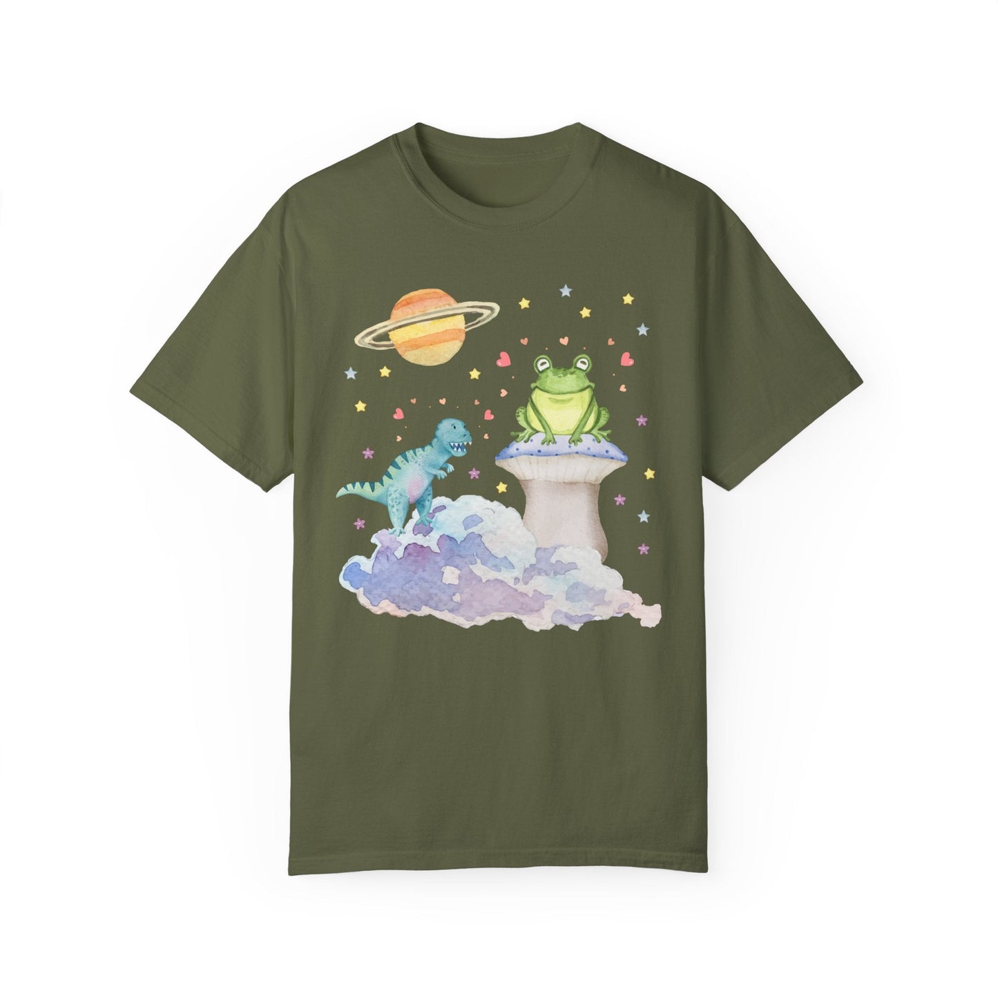 Weirdcore Pastel Goth T-Shirt with Dinosaur and Frog