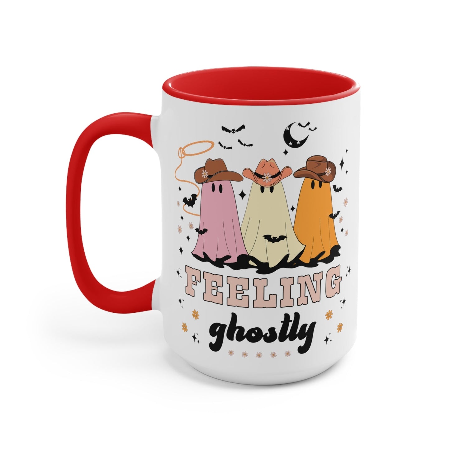 Western Halloween Coffee Mug with Groovy Ghosts: 15 Oz Coffee Mug for Fall